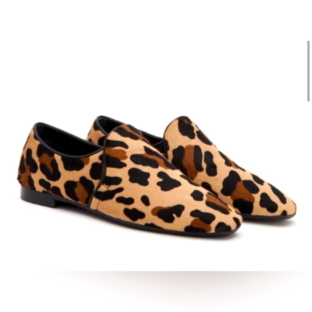 Aquatalia Revy Leopard Calf Hair Loafers Mob Wife Animal Print Flats 7.5